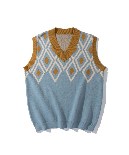 HOOK（フック）の「【HOOK】古着風レトロ柄・幾何学模様・ボーダー柄・ 配色ベスト（ベスト・メンズ・B/J/P/S/M/E/G/O/H/N/T/F/I/A/Q/C/K/D/L/R/V/U・L/M/XL）」の4枚目の写真