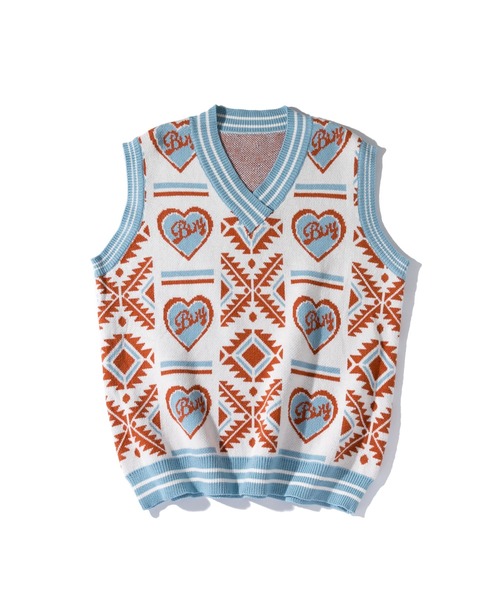 HOOK（フック）の「【HOOK】古着風レトロ柄・幾何学模様・ボーダー柄・ 配色ベスト（ベスト・メンズ・B/J/P/S/M/E/G/O/H/N/T/F/I/A/Q/C/K/D/L/R/V/U・L/M/XL）」の6枚目の写真