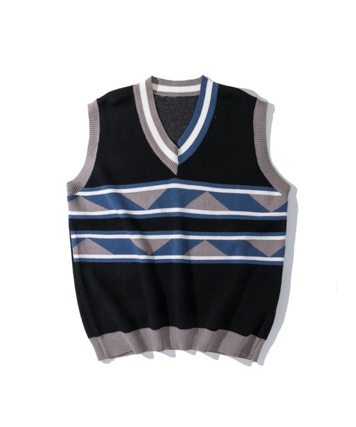 HOOK（フック）の「【HOOK】古着風レトロ柄・幾何学模様・ボーダー柄・ 配色ベスト（ベスト・メンズ・B/J/P/S/M/E/G/O/H/N/T/F/I/A/Q/C/K/D/L/R/V/U・L/M/XL）」の20枚目の写真