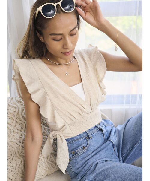 To the sea(トゥーザシー)の「ラッフルシャーリングトップス(シャツ/ブラウス・レディース・ダークオレンジ/イエロー/クリーム/その他1・FREE)」の2枚目の写真