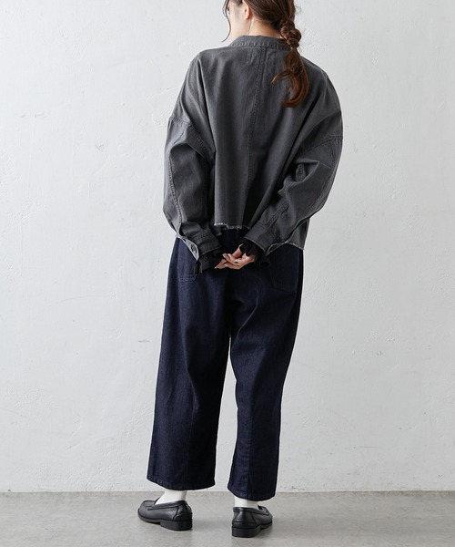 【オシャレ☆pual ce cin】紺　内側白　コットンジャケット PUAL CE CIN（ピュアルセシン）の「綿ヘンプヒッコリー
