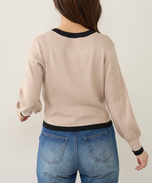 natural couture（ナチュラルクチュール）の「バイカラーレトロショートカーディガン（カーディガン/ボレロ・レディース・ベージュ/ブラック/ブラウン/ミント・FREE）」の10枚目の写真