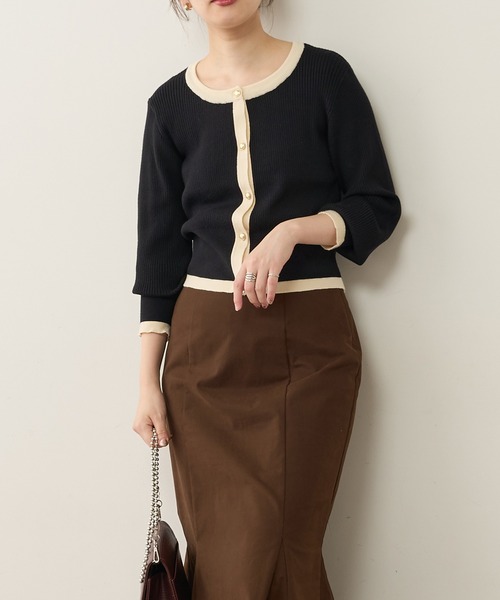 natural couture（ナチュラルクチュール）の「バイカラーレトロショートカーディガン（カーディガン/ボレロ・レディース・ベージュ/ブラック/ブラウン/ミント・FREE）」の19枚目の写真
