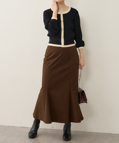 natural couture（ナチュラルクチュール）の「バイカラーレトロショートカーディガン（カーディガン/ボレロ・レディース・ベージュ/ブラック/ブラウン/ミント・FREE）」の9枚目の写真