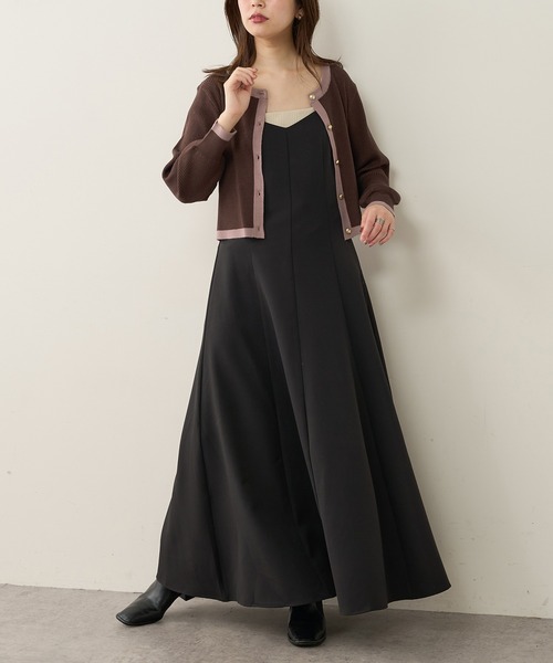 natural couture（ナチュラルクチュール）の「バイカラーレトロショートカーディガン（カーディガン/ボレロ・レディース・ベージュ/ブラック/ブラウン/ミント・FREE）」の5枚目の写真