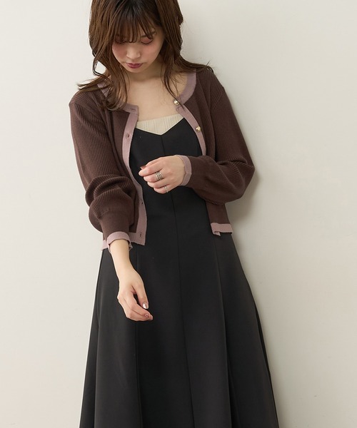 natural couture（ナチュラルクチュール）の「バイカラーレトロショートカーディガン（カーディガン/ボレロ・レディース・ベージュ/ブラック/ブラウン/ミント・FREE）」の7枚目の写真