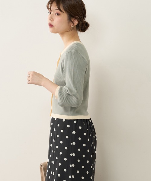 natural couture（ナチュラルクチュール）の「バイカラーレトロショートカーディガン（カーディガン/ボレロ・レディース・ベージュ/ブラック/ブラウン/ミント・FREE）」の16枚目の写真