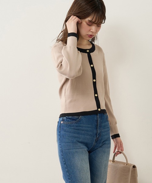 natural couture（ナチュラルクチュール）の「バイカラーレトロショートカーディガン（カーディガン/ボレロ・レディース・ベージュ/ブラック/ブラウン/ミント・FREE）」の17枚目の写真