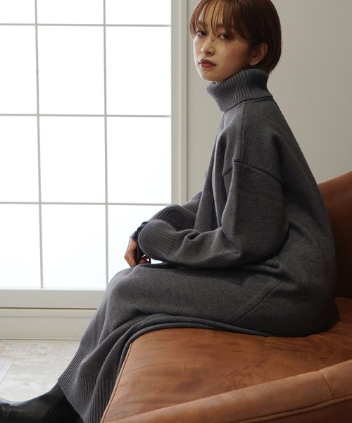 AULI（アウリィ）の「【低身長向けサイズ】タートルネックニットロングワンピース（ワンピース・レディース・ブラック/アイボリー/グレー・XS/XXS）」の18枚目の写真