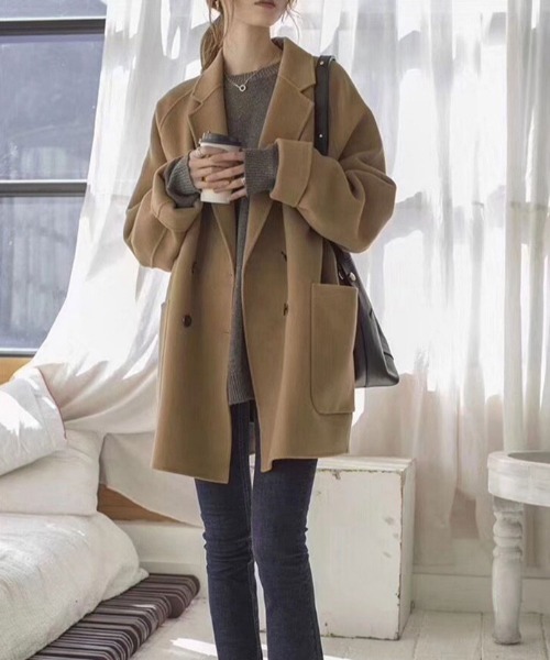 yuue' ( wear )（ユーイ）の「ダブルボタンチェスターコート（チェスターコート・レディース・ブラック/ブラウン・SMALL/MEDIUM/LARGE/X-LARGE）」の3枚目の写真