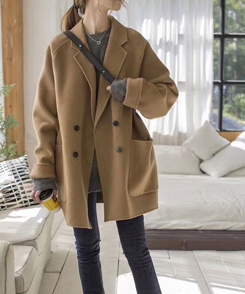 yuue' ( wear )（ユーイ）の「ダブルボタンチェスターコート（チェスターコート・レディース・ブラック/ブラウン・SMALL/MEDIUM/LARGE/X-LARGE）」の4枚目の写真