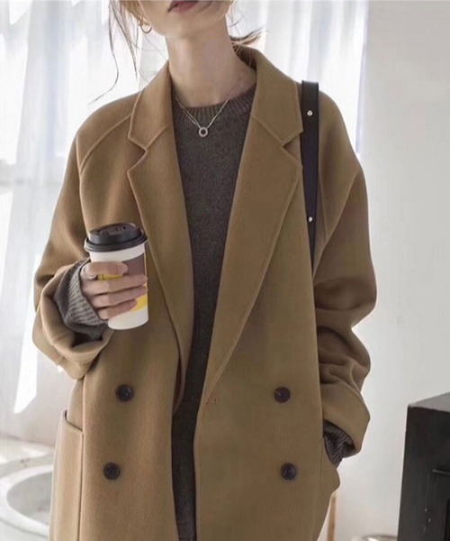 yuue' ( wear )（ユーイ）の「ダブルボタンチェスターコート（チェスターコート・レディース・ブラック/ブラウン・SMALL/MEDIUM/LARGE/X-LARGE）」の5枚目の写真