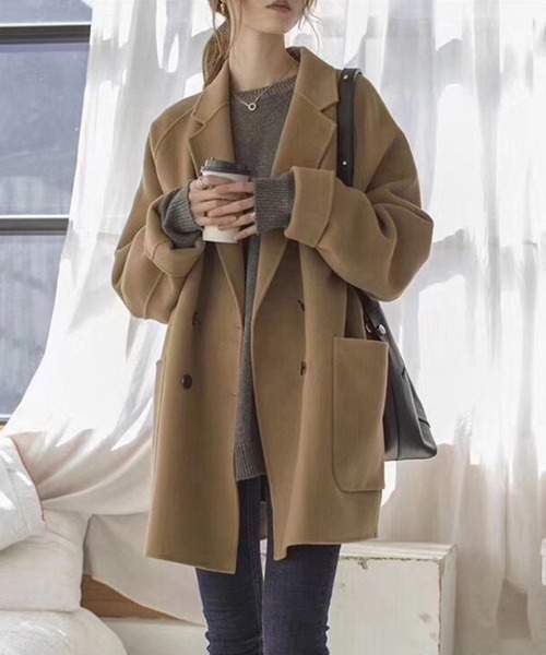 yuue' ( wear )（ユーイ）の「ダブルボタンチェスターコート（チェスターコート・レディース・ブラック/ブラウン・SMALL/MEDIUM/LARGE/X-LARGE）」の6枚目の写真