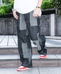 『.KOM SELECT/ドットケーオーエム セレクト』Patchwork Design Denim Painter Pants/パッチワーク デザイン ワイドデニム ペインターパンツ