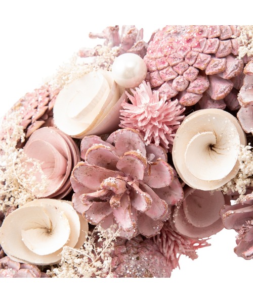 インテリア雑貨 クリスマスリース ピンク＆シルバー ハート型 Lサイズ