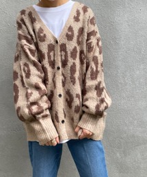 表面起毛ヒョウ柄ジャガードカーディガン