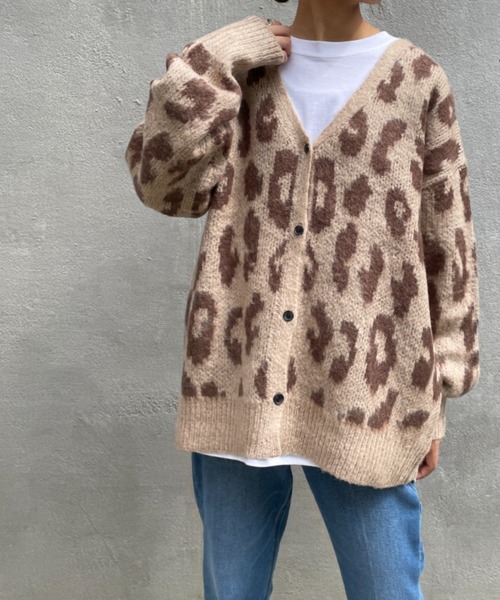 BONbazaar（ボンバザール）の「表面起毛ヒョウ柄ジャガードカーディガン（カーディガン/ボレロ・レディース・ブラウン/グレー・FREE）」の15枚目の写真