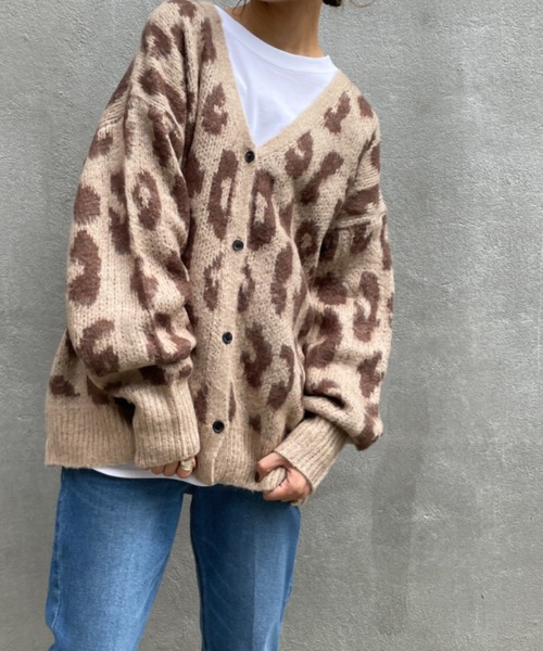 BONbazaar（ボンバザール）の「表面起毛ヒョウ柄ジャガードカーディガン（カーディガン/ボレロ・レディース・ブラウン/グレー・FREE）」の16枚目の写真