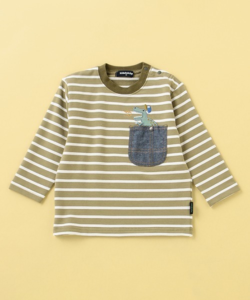 kladskap（クレードスコープ）の「ボーダーポケット長袖Tシャツ（Tシャツ/カットソー・キッズ・ネイビー/カーキ・100cm/90cm/110cm/120cm/130cm/80ｃｍ）」の2枚目の写真