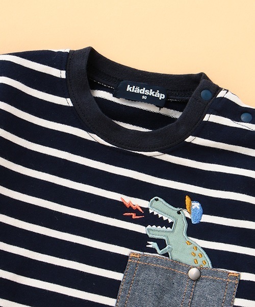 kladskap（クレードスコープ）の「ボーダーポケット長袖Tシャツ（Tシャツ/カットソー・キッズ・ネイビー/カーキ・100cm/90cm/110cm/120cm/130cm/80ｃｍ）」の6枚目の写真
