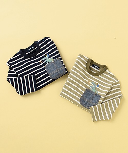 kladskap（クレードスコープ）の「ボーダーポケット長袖Tシャツ（Tシャツ/カットソー・キッズ・ネイビー/カーキ・100cm/90cm/110cm/120cm/130cm/80ｃｍ）」の12枚目の写真