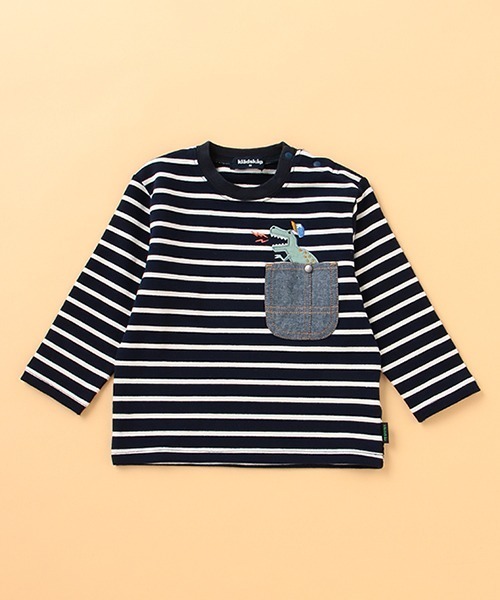 kladskap（クレードスコープ）の「ボーダーポケット長袖Tシャツ（Tシャツ/カットソー・キッズ・ネイビー/カーキ・100cm/90cm/110cm/120cm/130cm/80ｃｍ）」の13枚目の写真