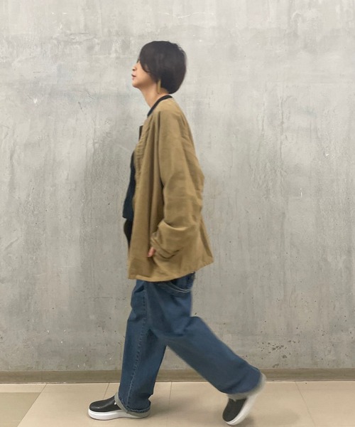 BEARDSLEY(ビアズリー)の「《FRIPIER・ユニセックス》ヴィンテージリネンZIPハオリ(ブルゾン・レディース・ブロンズ/ブラック系・FREE)」の3枚目の写真