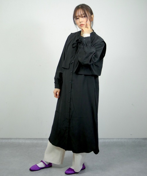 spoon store（スプーンストア）の「レイヤードフラップシャツワンピース（ワンピース・レディース・オフホワイト/グリーン/スミクロ・フリー）」の15枚目の写真