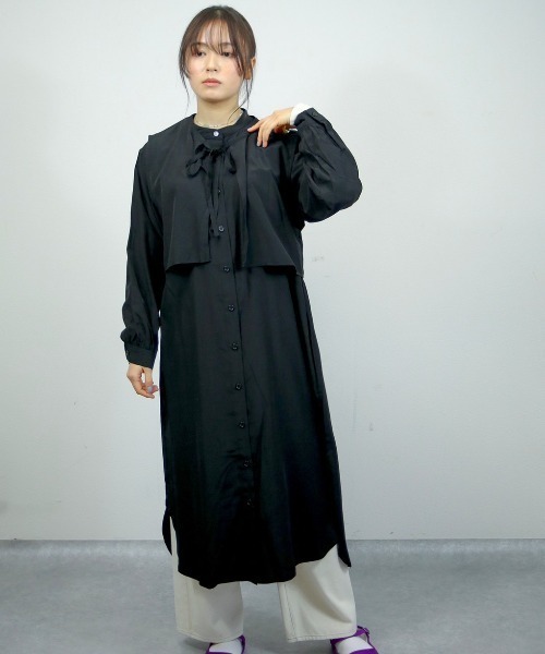 spoon store（スプーンストア）の「レイヤードフラップシャツワンピース（ワンピース・レディース・オフホワイト/グリーン/スミクロ・フリー）」の16枚目の写真