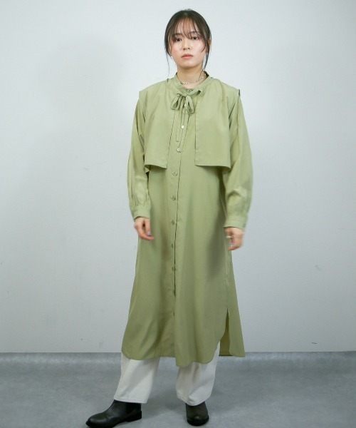 spoon store（スプーンストア）の「レイヤードフラップシャツワンピース（ワンピース・レディース・オフホワイト/グリーン/スミクロ・フリー）」の22枚目の写真