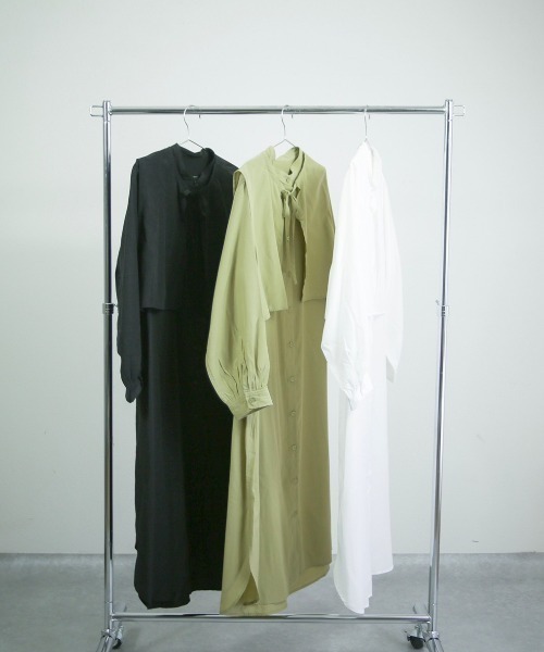 spoon store（スプーンストア）の「レイヤードフラップシャツワンピース（ワンピース・レディース・オフホワイト/グリーン/スミクロ・フリー）」の6枚目の写真