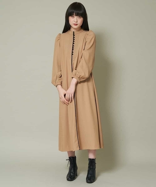 A de a.v.v（アードアー・ヴェ・ヴェ）の「配色パイピングバックレースアップワンピース（ワンピース・レディース・ブラック/ベージュ・38/36）」の8枚目の写真