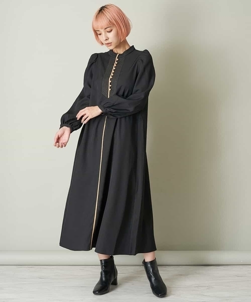 A de a.v.v（アードアー・ヴェ・ヴェ）の「配色パイピングバックレースアップワンピース（ワンピース・レディース・ブラック/ベージュ・38/36）」の11枚目の写真