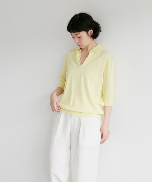 note et silence (ノートエシロンス)の「【 AMB100貨 】ファインシルクコットンスキッパーニット(ニット/セーター・レディース・ネイビー/イエロー/ブラック・SMALL)」の21枚目の写真