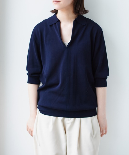 note et silence (ノートエシロンス)の「【 AMB100貨 】ファインシルクコットンスキッパーニット(ニット/セーター・レディース・ネイビー/イエロー/ブラック・SMALL)」の13枚目の写真
