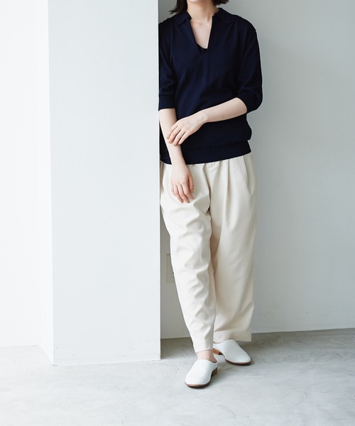 note et silence (ノートエシロンス)の「【 AMB100貨 】ファインシルクコットンスキッパーニット(ニット/セーター・レディース・ネイビー/イエロー/ブラック・SMALL)」の9枚目の写真