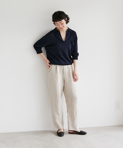 note et silence (ノートエシロンス)の「【 AMB100貨 】ファインシルクコットンスキッパーニット(ニット/セーター・レディース・ネイビー/イエロー/ブラック・SMALL)」の5枚目の写真