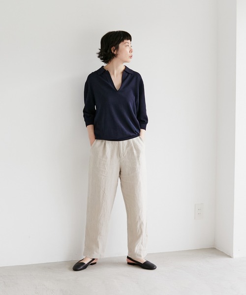 note et silence (ノートエシロンス)の「【 AMB100貨 】ファインシルクコットンスキッパーニット(ニット/セーター・レディース・ネイビー/イエロー/ブラック・SMALL)」の18枚目の写真