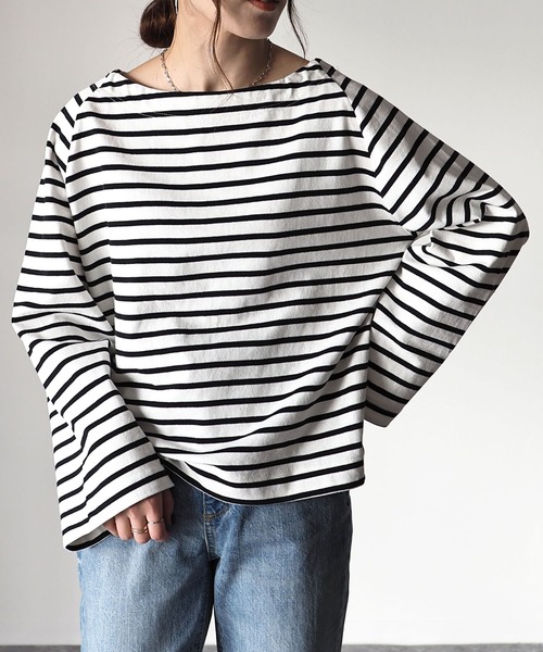 Riberry(リベリー)の「ボートネックワイドスリーブボーダーロンT(Tシャツ/カットソー・レディース・ネイビー/オフホワイト/ブルー・MEDIUM)」の17枚目の写真