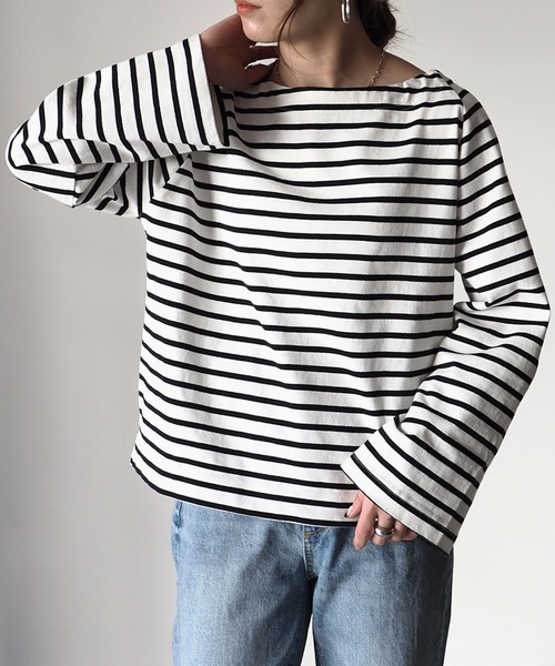 Riberry(リベリー)の「ボートネックワイドスリーブボーダーロンT(Tシャツ/カットソー・レディース・ネイビー/オフホワイト/ブルー・MEDIUM)」の18枚目の写真