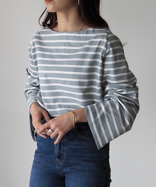 Riberry(リベリー)の「ボートネックワイドスリーブボーダーロンT(Tシャツ/カットソー・レディース・ネイビー/オフホワイト/ブルー・MEDIUM)」の13枚目の写真