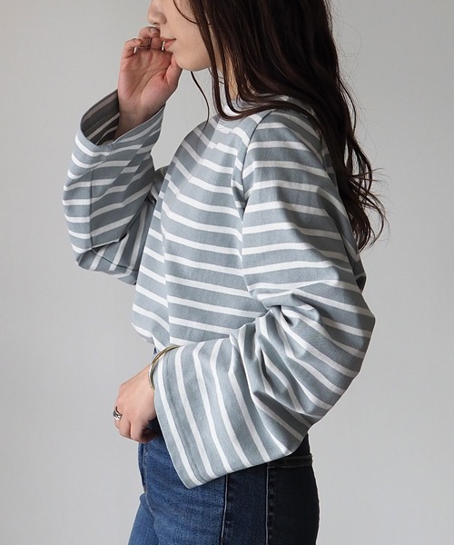 Riberry(リベリー)の「ボートネックワイドスリーブボーダーロンT(Tシャツ/カットソー・レディース・ネイビー/オフホワイト/ブルー・MEDIUM)」の15枚目の写真