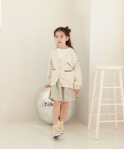 GLOBAL WORK（グローバルワーク）の「キッズ/アウトリンキング配色カーディガン/261898（カーディガン/ボレロ・キッズ・オフホワイト/イエロー系その他3・140cm/130cm/160cm/150cm/120cm/100cm/110cm）」の3枚目の写真