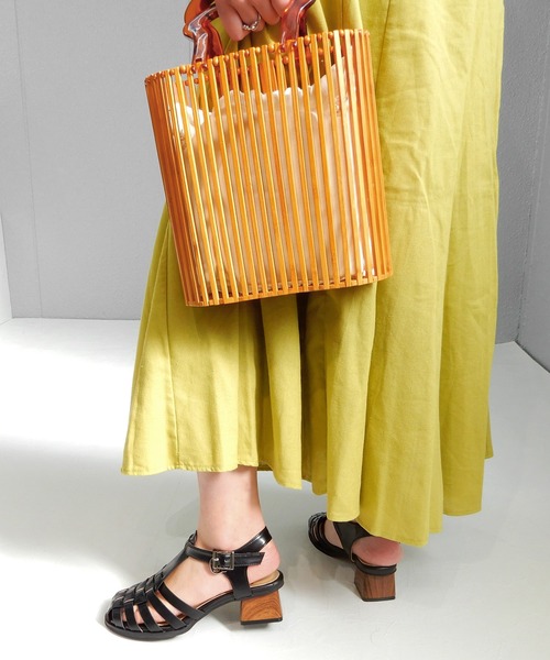 minia（ミニア）の「木目調ブロックヒールグルカサンダル　◇（サンダル・レディース・アイボリー/ミント/ブラック/ブラウン・S/M/LL/L）」の8枚目の写真