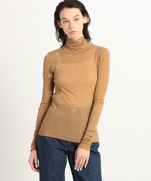 EDITION(エディション)の「80T/CFINE RIB コットンポリエステル ハイネックプルオーバー(Tシャツ/カットソー・レディース・ホワイト/ブラック/キャメル・FREE)」の6枚目の写真