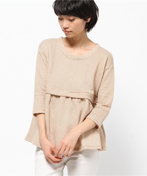 OUTLET(アウトレット)の「【Ciaopanic】起毛裏毛ボーダープルオーバー(Tシャツ/カットソー・レディース・ベージュ/ブラック/グレー・FREE)」の1枚目の写真