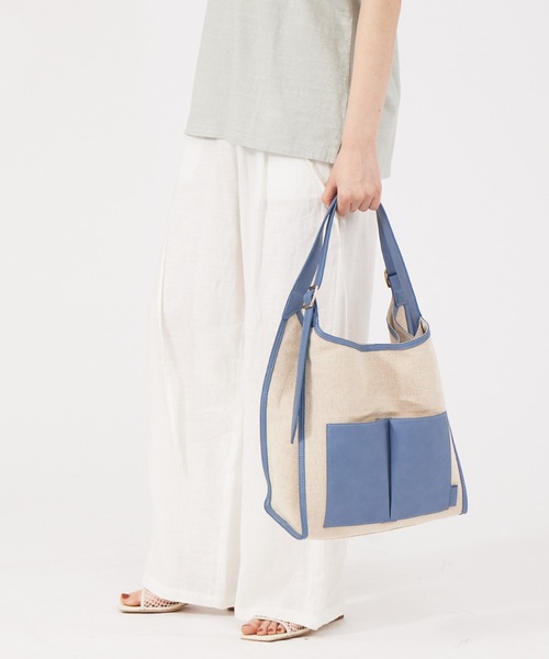 LOWELL things(ロウェル シングス)の「Twins/キャンバス調ワンショルダートートBAG(トートバッグ・レディース・ブラック/アイボリー/ライトブルー・フリー)」の1枚目の写真