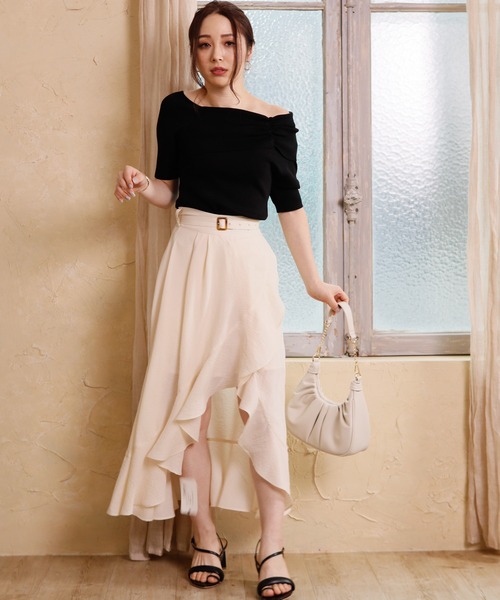 LIPSERVICE(リップサービス)の「アシメギャザーニットトップス(Tシャツ/カットソー・レディース・ホワイト/ベージュ/ピンク/ブラック・FREE)」の9枚目の写真