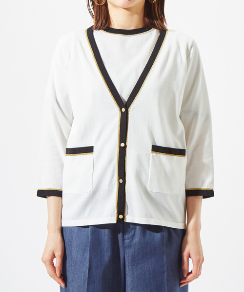 Tiara（ティアラ）の「ゴールドラインＶネックカーディガン（カーディガン/ボレロ・レディース・ホワイト/ブラック・FREE）」の3枚目の写真