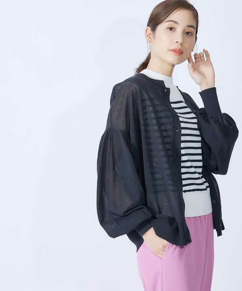 ROPE'（ロペ）の「リネン混ギャザースリーブシアーカーディガン（カーディガン/ボレロ・レディース・ホワイト/ブラック/オレンジ/ミント・38）」の3枚目の写真